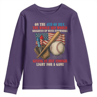 Funny 4th Of July Baseball Youth Sweatshirt The Whole Sky Would Brighten Up With Fireworks Giving Us Light For A Game - Wonder Print Shop