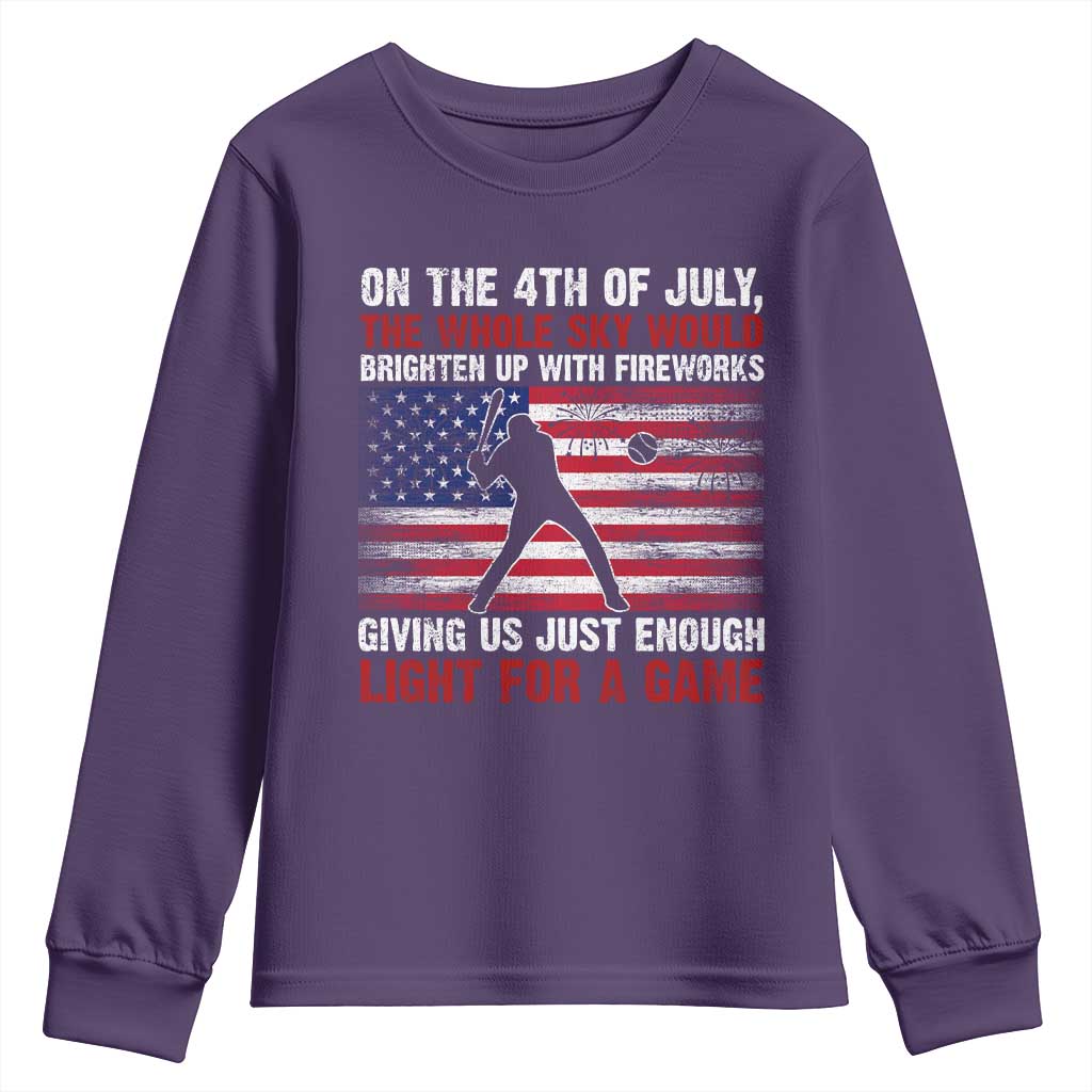 Funny 4th Of July Baseball Youth Sweatshirt The Whole Sky Would Brighten Up With Fireworks American Flag - Wonder Print Shop