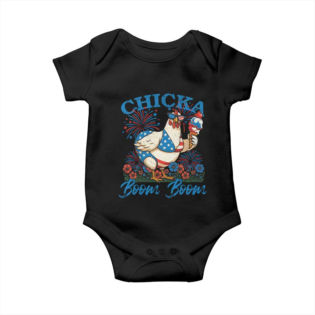 Funny Chicka Boom Boom 4th Of July Baby Onesie Patriotic Farmers Chicken Lover - Wonder Print Shop