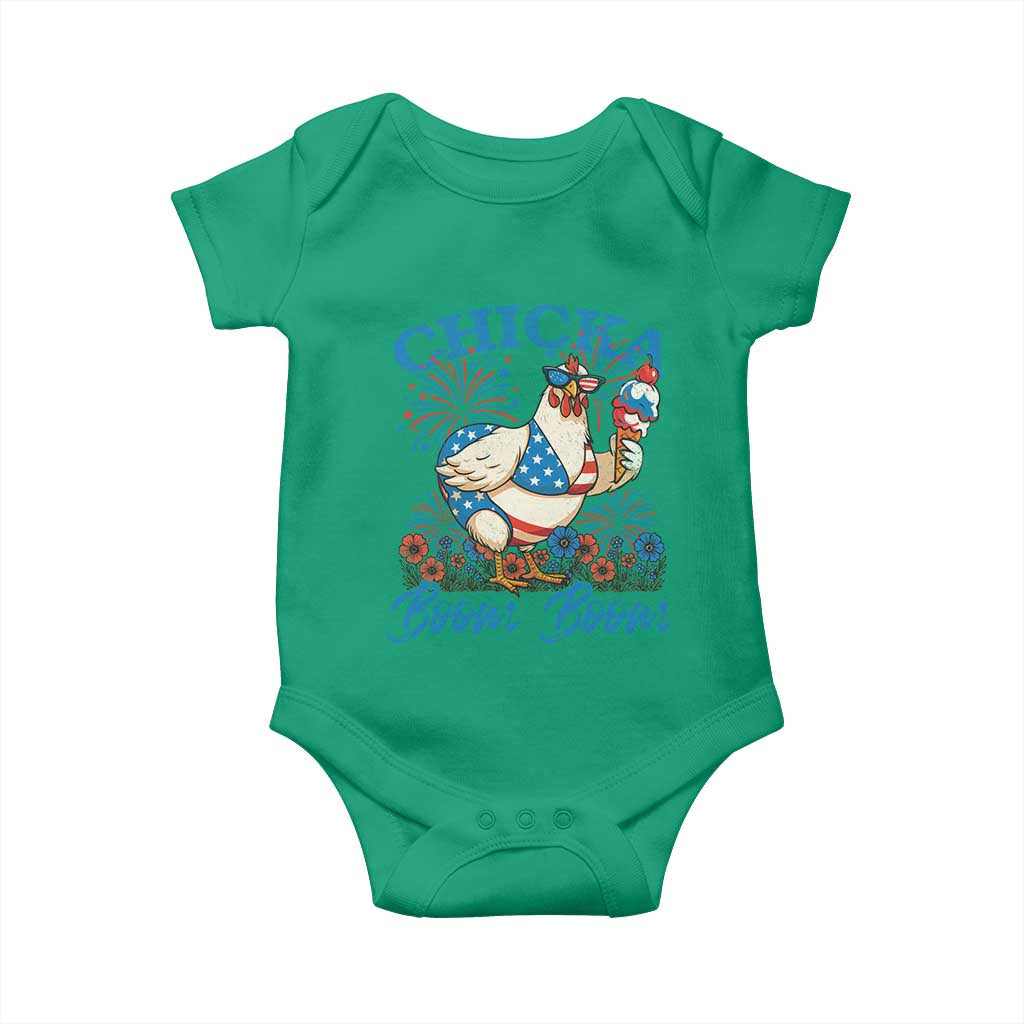 Funny Chicka Boom Boom 4th Of July Baby Onesie Patriotic Farmers Chicken Lover - Wonder Print Shop