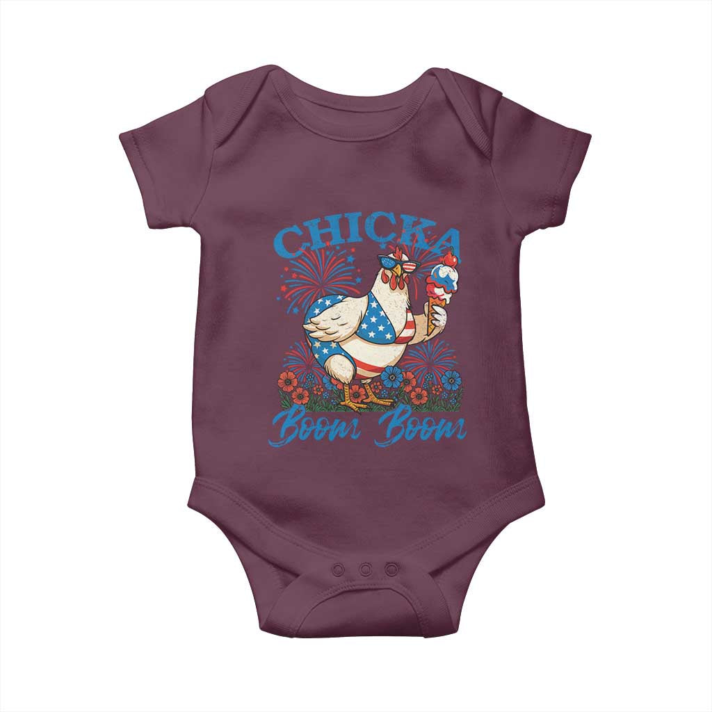 Funny Chicka Boom Boom 4th Of July Baby Onesie Patriotic Farmers Chicken Lover - Wonder Print Shop
