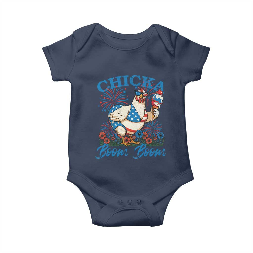 Funny Chicka Boom Boom 4th Of July Baby Onesie Patriotic Farmers Chicken Lover - Wonder Print Shop