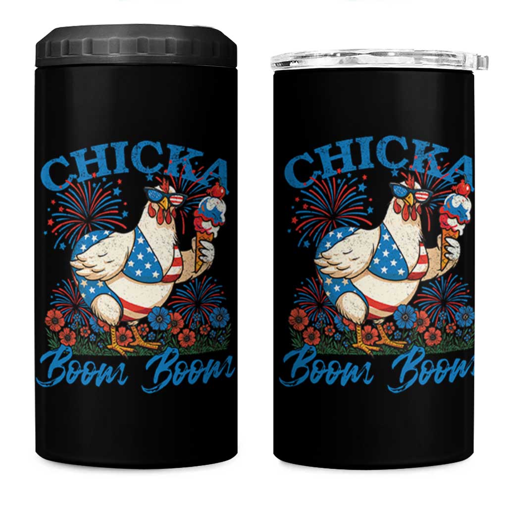 Funny Chicka Boom Boom 4th Of July 4 in 1 Can Cooler Tumbler Patriotic Farmers Chicken Lover - Wonder Print Shop