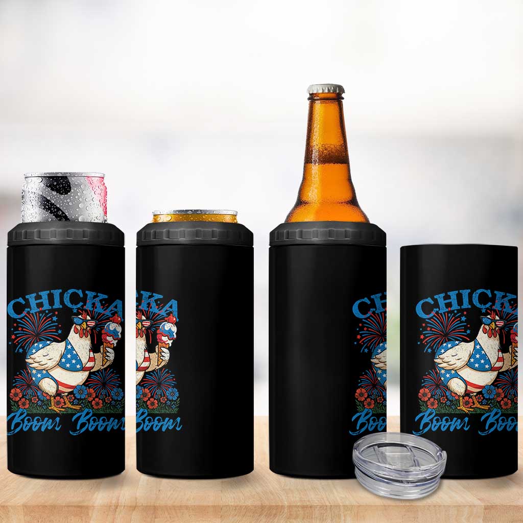 Funny Chicka Boom Boom 4th Of July 4 in 1 Can Cooler Tumbler Patriotic Farmers Chicken Lover - Wonder Print Shop