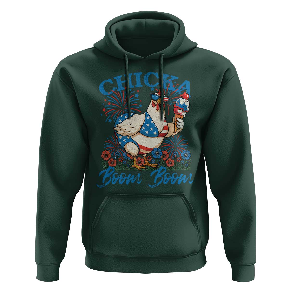 Funny Chicka Boom Boom 4th Of July Hoodie Patriotic Farmers Chicken Lover - Wonder Print Shop