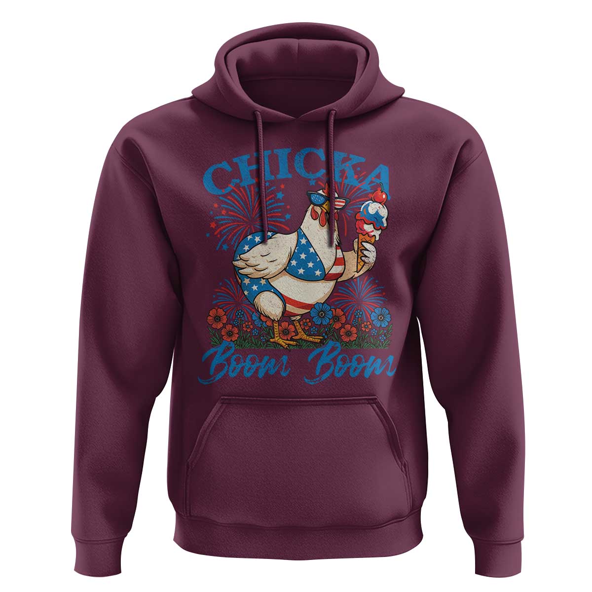 Funny Chicka Boom Boom 4th Of July Hoodie Patriotic Farmers Chicken Lover - Wonder Print Shop