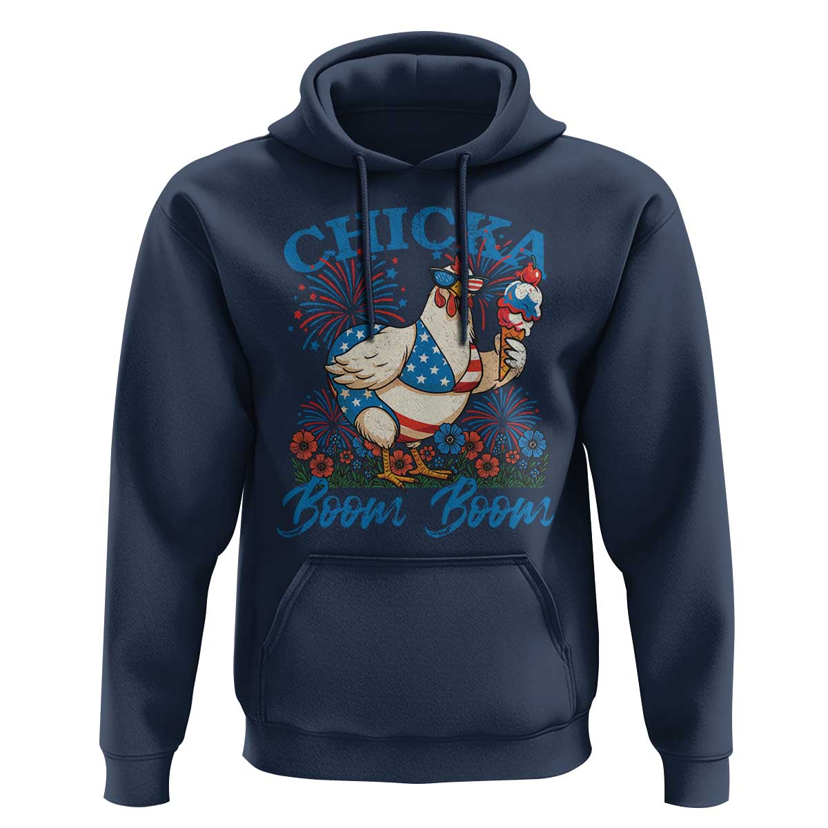 Funny Chicka Boom Boom 4th Of July Hoodie Patriotic Farmers Chicken Lover - Wonder Print Shop