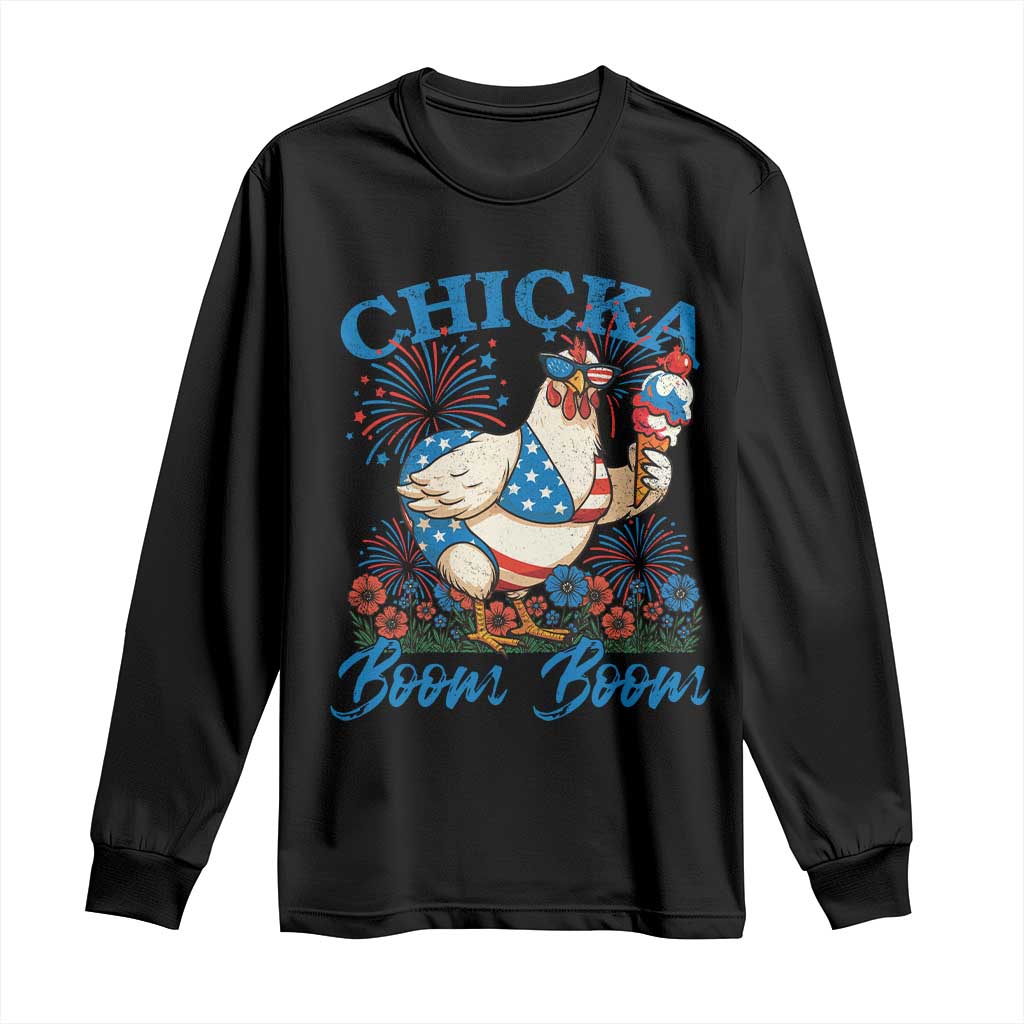Funny Chicka Boom Boom 4th Of July Long Sleeve Shirt Patriotic Farmers Chicken Lover - Wonder Print Shop
