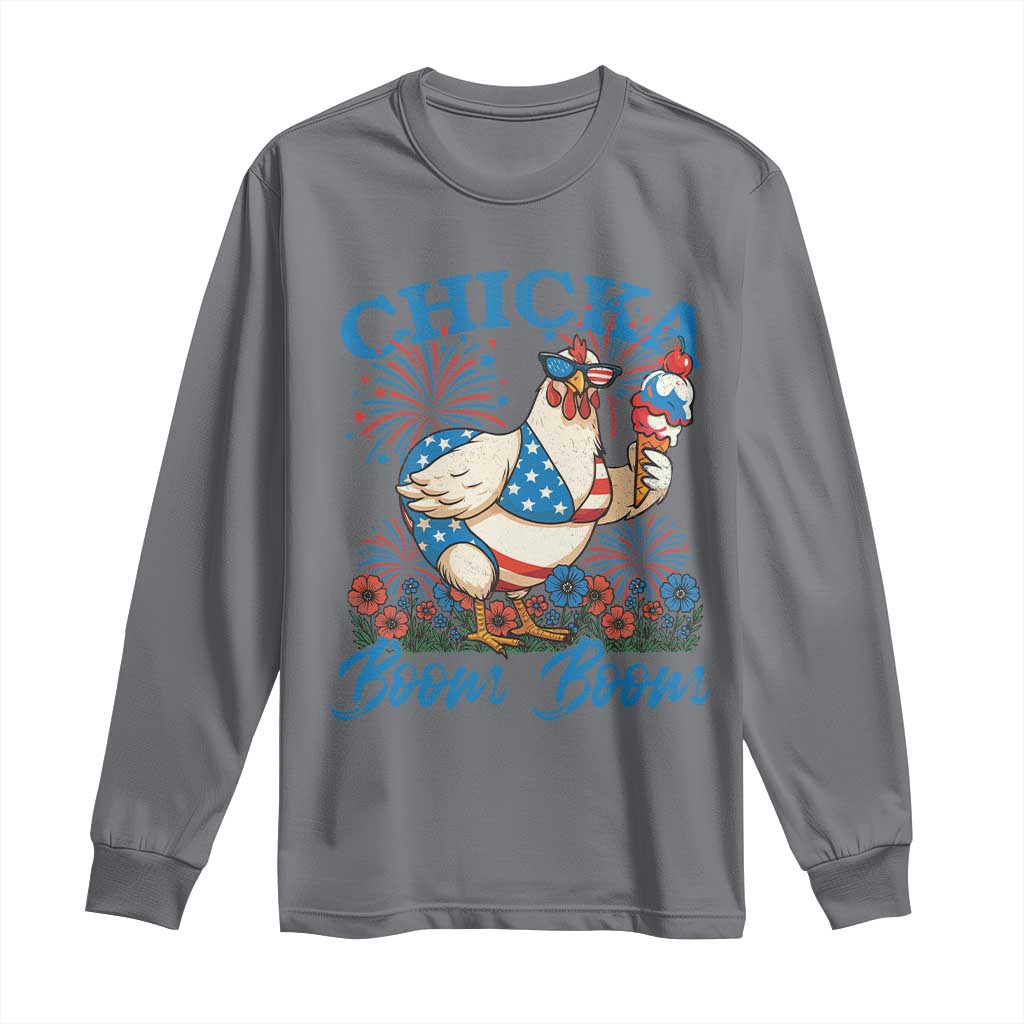 Funny Chicka Boom Boom 4th Of July Long Sleeve Shirt Patriotic Farmers Chicken Lover - Wonder Print Shop