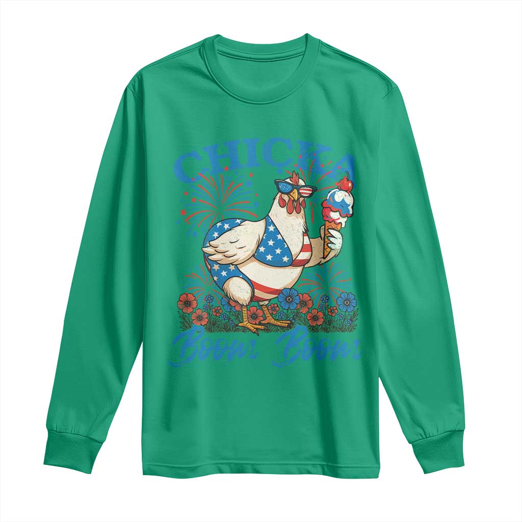 Funny Chicka Boom Boom 4th Of July Long Sleeve Shirt Patriotic Farmers Chicken Lover - Wonder Print Shop