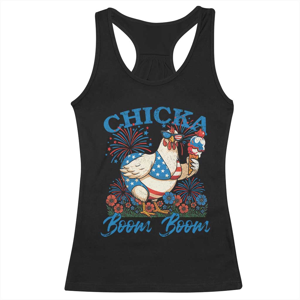 Funny Chicka Boom Boom 4th Of July Racerback Tank Top Patriotic Farmers Chicken Lover - Wonder Print Shop