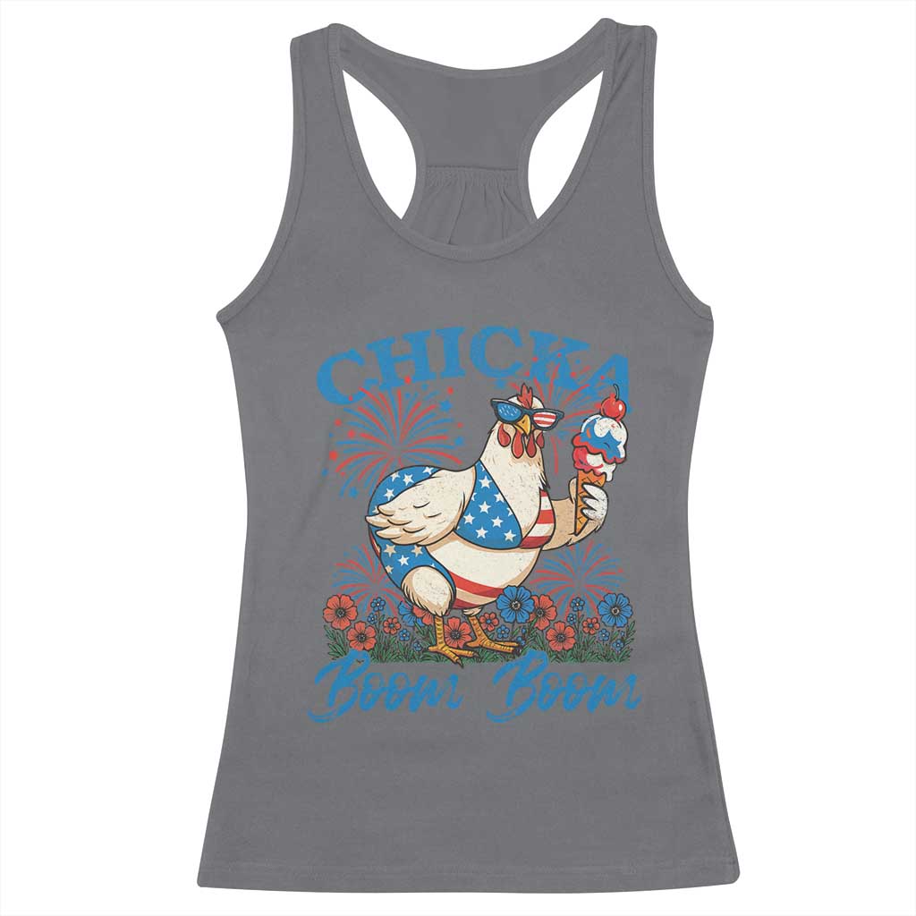 Funny Chicka Boom Boom 4th Of July Racerback Tank Top Patriotic Farmers Chicken Lover - Wonder Print Shop