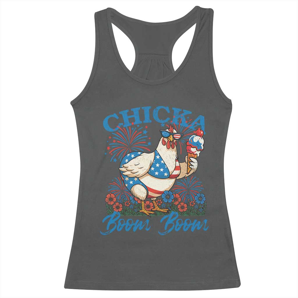 Funny Chicka Boom Boom 4th Of July Racerback Tank Top Patriotic Farmers Chicken Lover - Wonder Print Shop