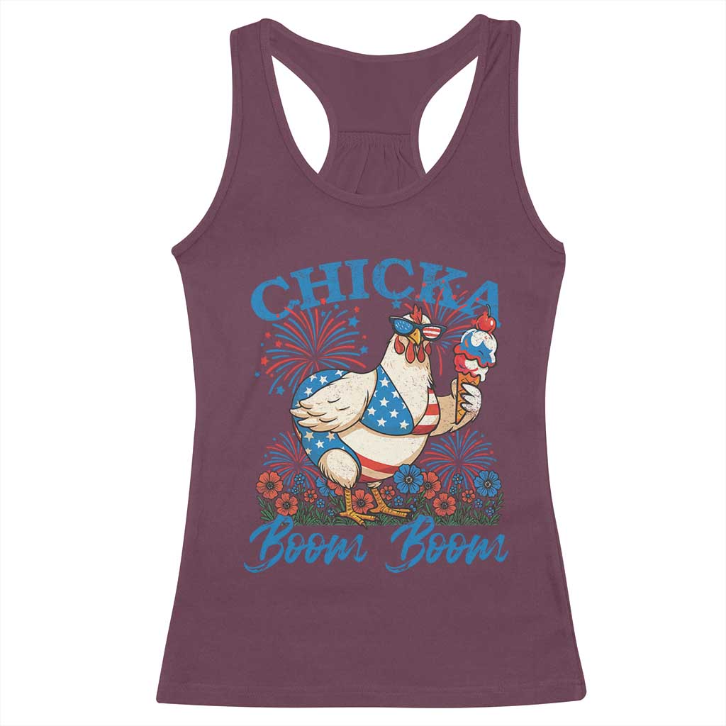Funny Chicka Boom Boom 4th Of July Racerback Tank Top Patriotic Farmers Chicken Lover - Wonder Print Shop