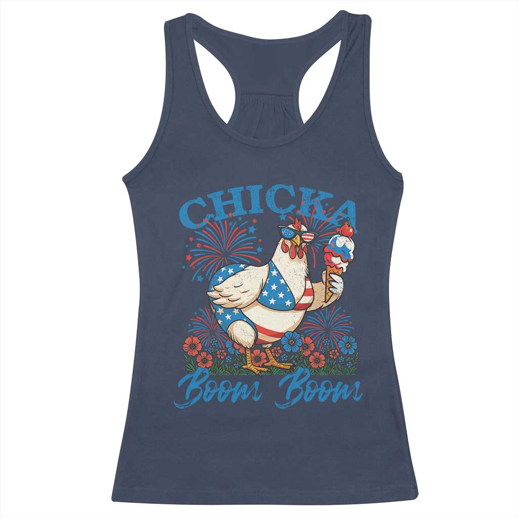 Funny Chicka Boom Boom 4th Of July Racerback Tank Top Patriotic Farmers Chicken Lover - Wonder Print Shop