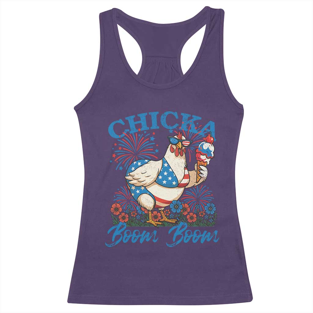 Funny Chicka Boom Boom 4th Of July Racerback Tank Top Patriotic Farmers Chicken Lover - Wonder Print Shop