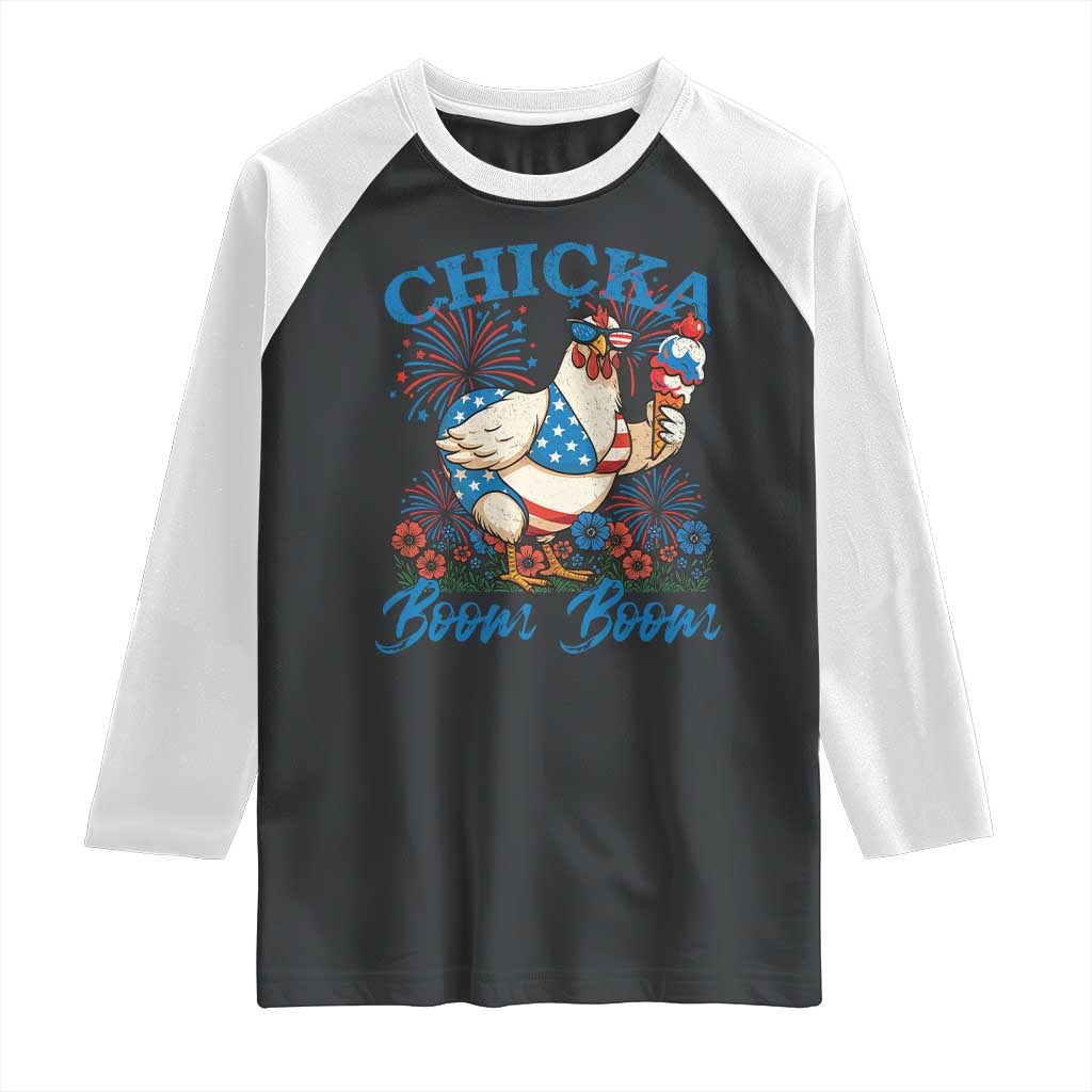 Funny Chicka Boom Boom 4th Of July Raglan Shirt Patriotic Farmers Chicken Lover - Wonder Print Shop