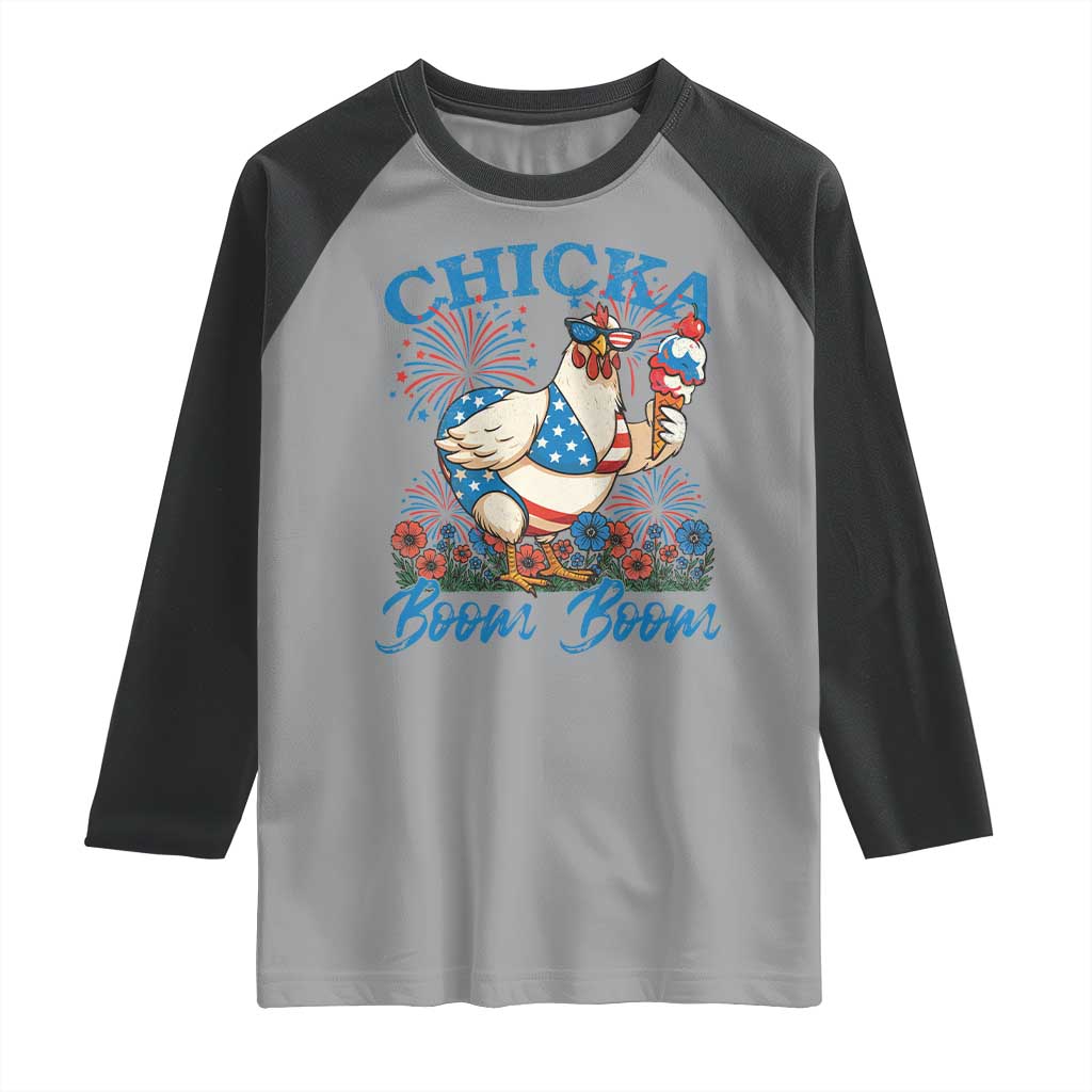 Funny Chicka Boom Boom 4th Of July Raglan Shirt Patriotic Farmers Chicken Lover - Wonder Print Shop