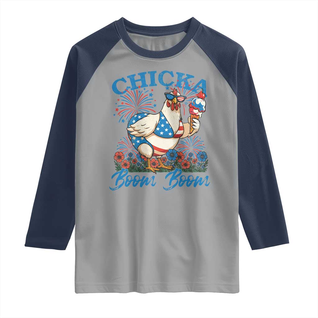Funny Chicka Boom Boom 4th Of July Raglan Shirt Patriotic Farmers Chicken Lover - Wonder Print Shop