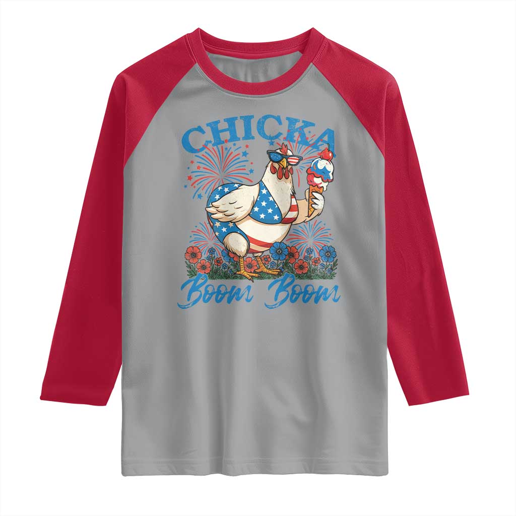 Funny Chicka Boom Boom 4th Of July Raglan Shirt Patriotic Farmers Chicken Lover - Wonder Print Shop