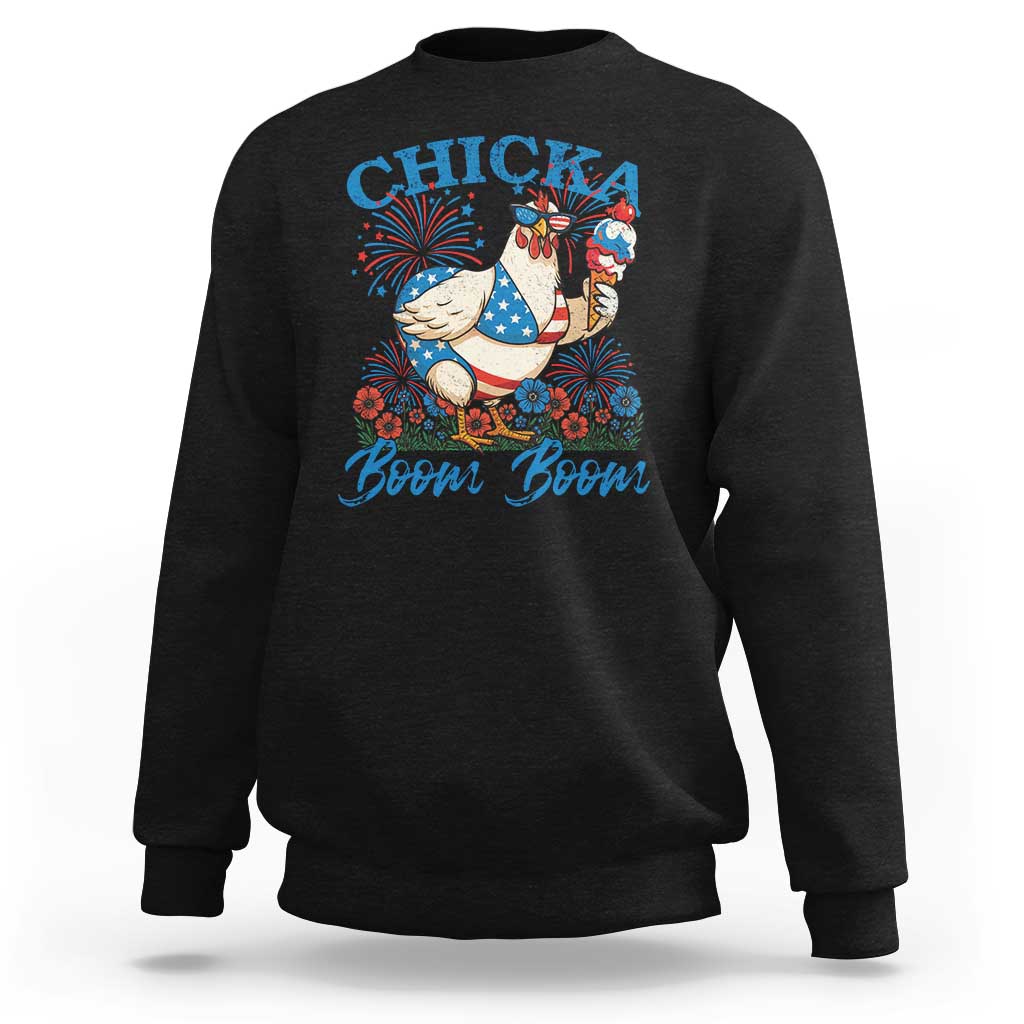 Funny Chicka Boom Boom 4th Of July Sweatshirt Patriotic Farmers Chicken Lover - Wonder Print Shop