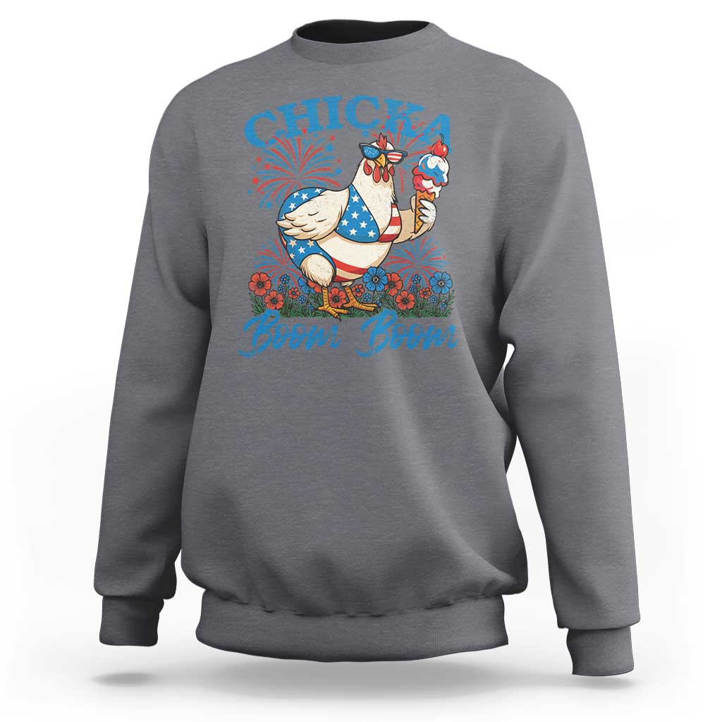 Funny Chicka Boom Boom 4th Of July Sweatshirt Patriotic Farmers Chicken Lover - Wonder Print Shop