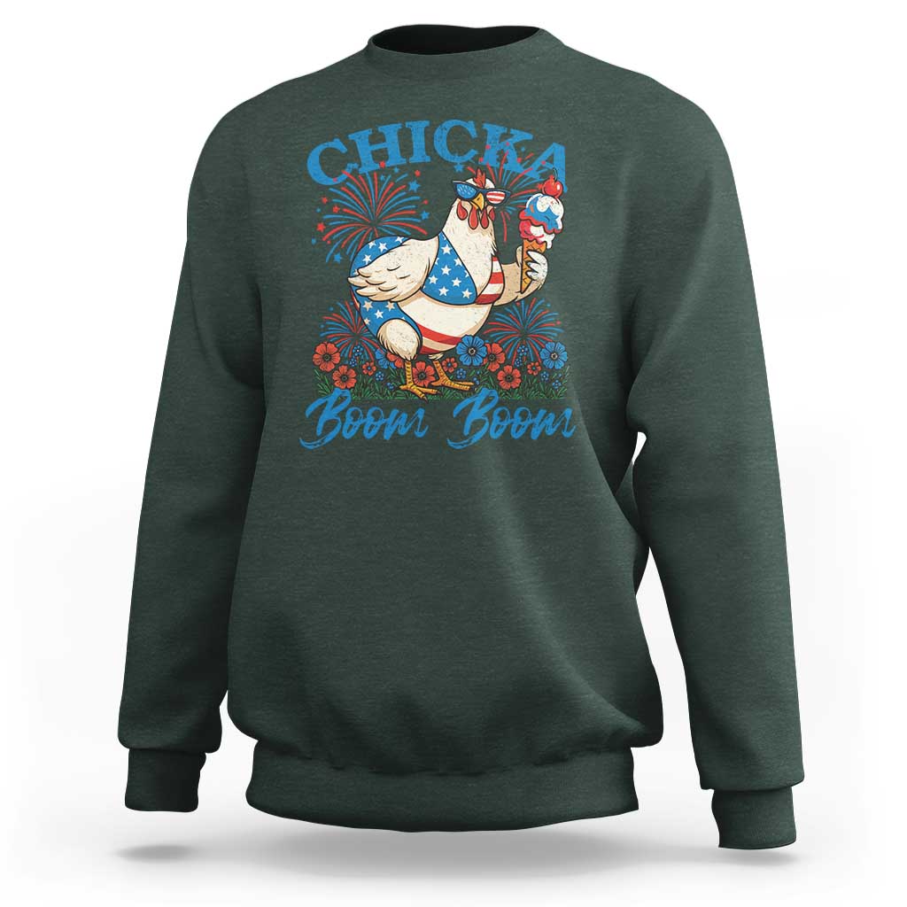 Funny Chicka Boom Boom 4th Of July Sweatshirt Patriotic Farmers Chicken Lover - Wonder Print Shop