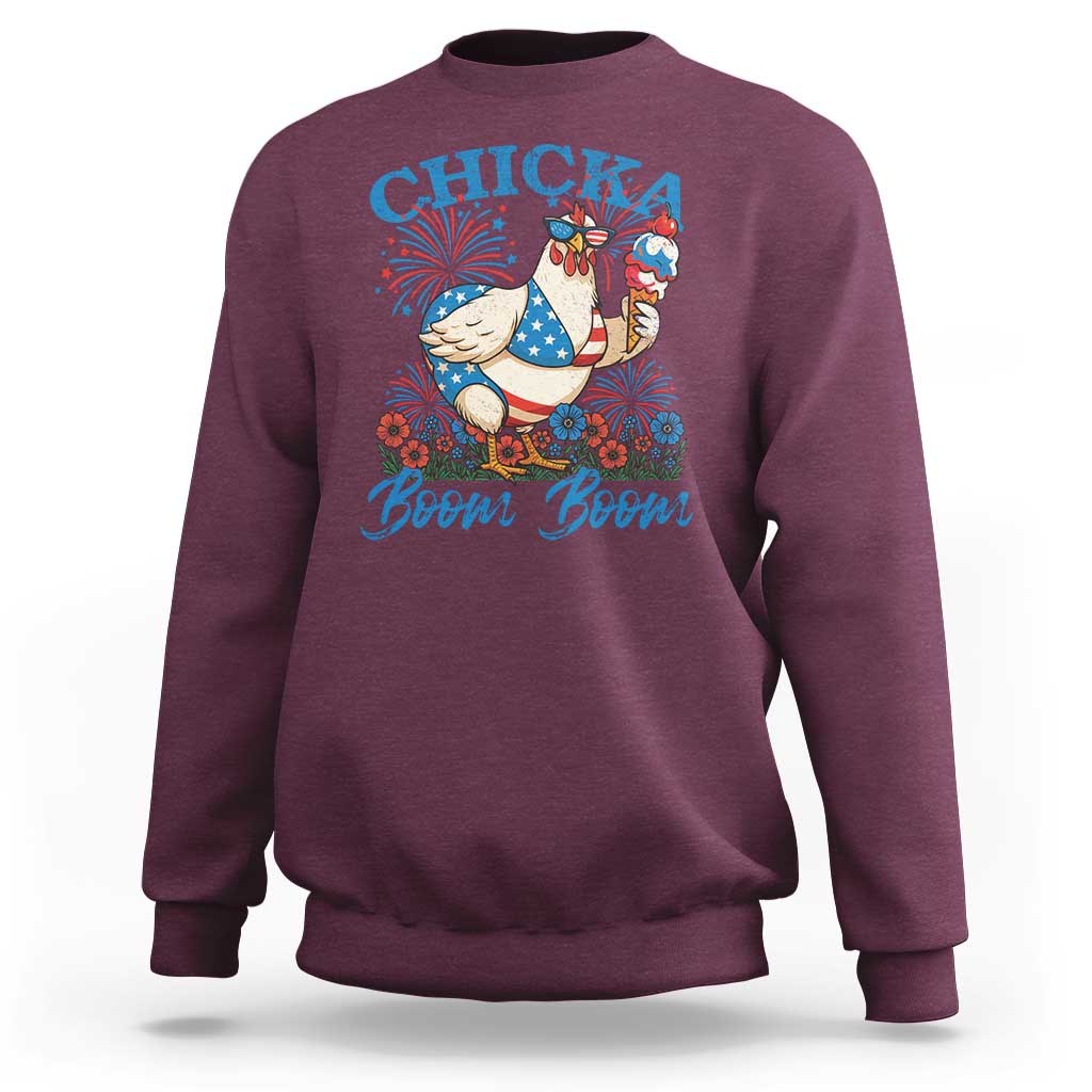 Funny Chicka Boom Boom 4th Of July Sweatshirt Patriotic Farmers Chicken Lover - Wonder Print Shop