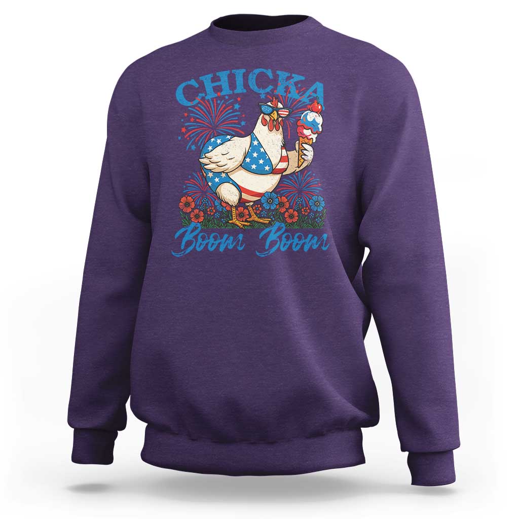 Funny Chicka Boom Boom 4th Of July Sweatshirt Patriotic Farmers Chicken Lover - Wonder Print Shop