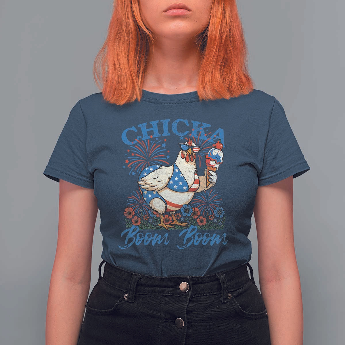 Funny Chicka Boom Boom 4th Of July T Shirt For Women Patriotic Farmers Chicken Lover - Wonder Print Shop