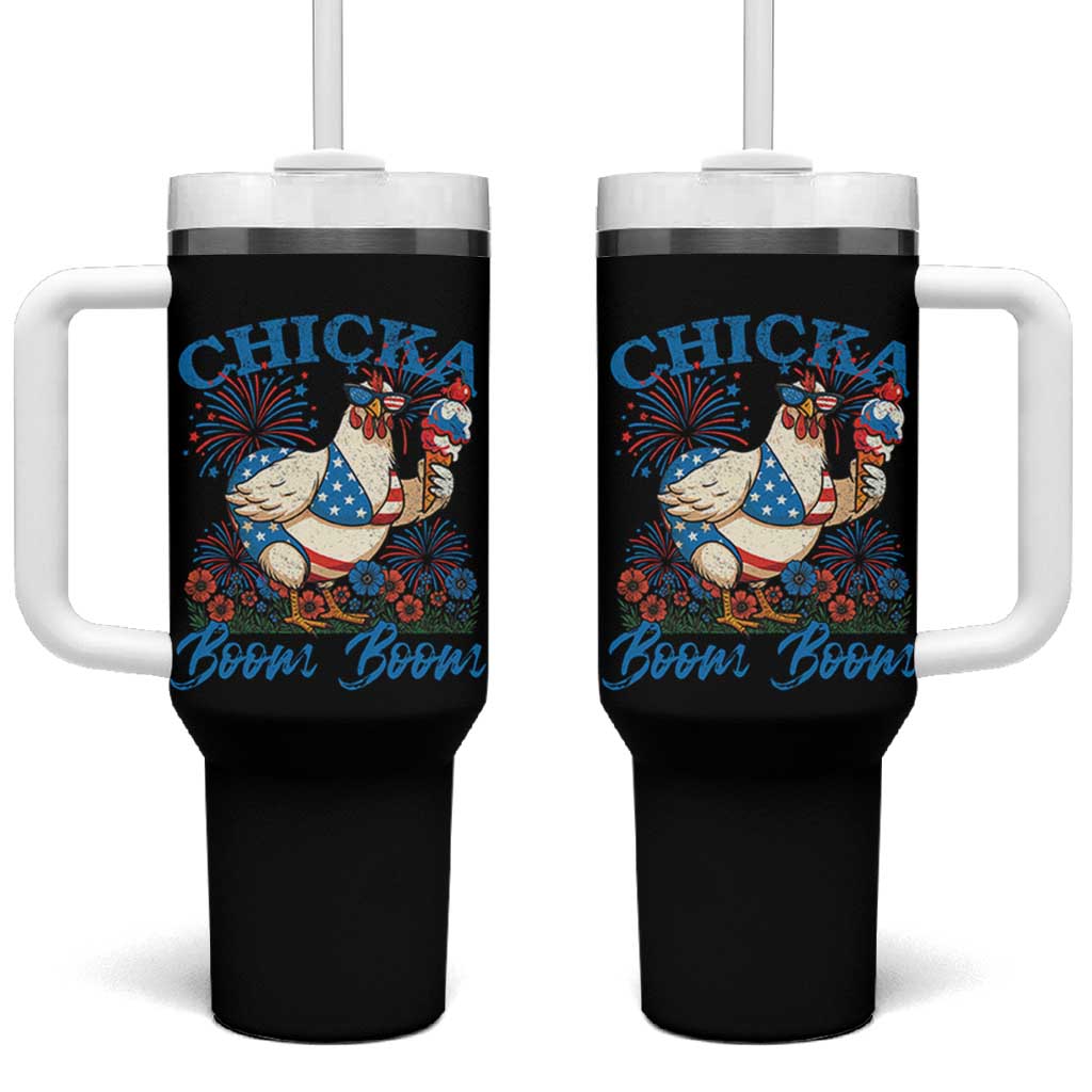 Funny Chicka Boom Boom 4th Of July Tumbler With Handle Patriotic Farmers Chicken Lover - Wonder Print Shop