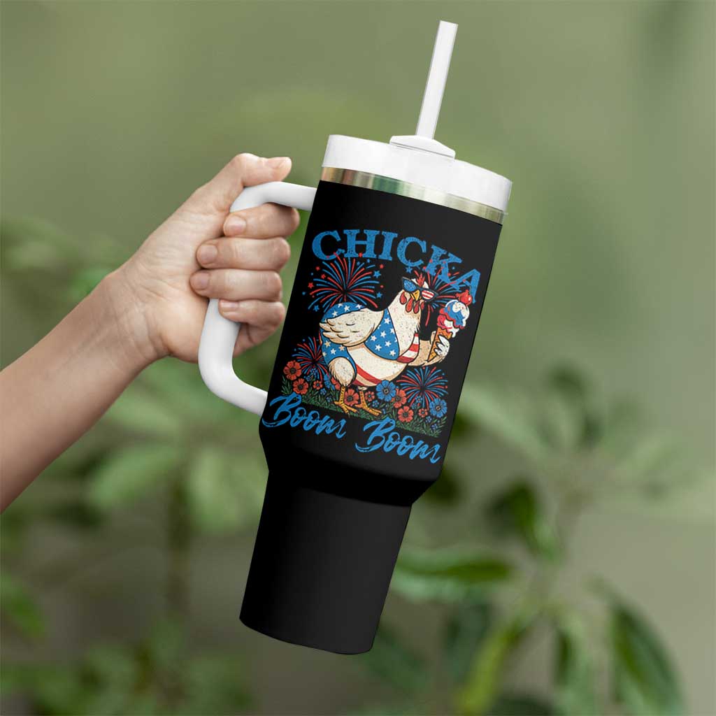Funny Chicka Boom Boom 4th Of July Tumbler With Handle Patriotic Farmers Chicken Lover - Wonder Print Shop