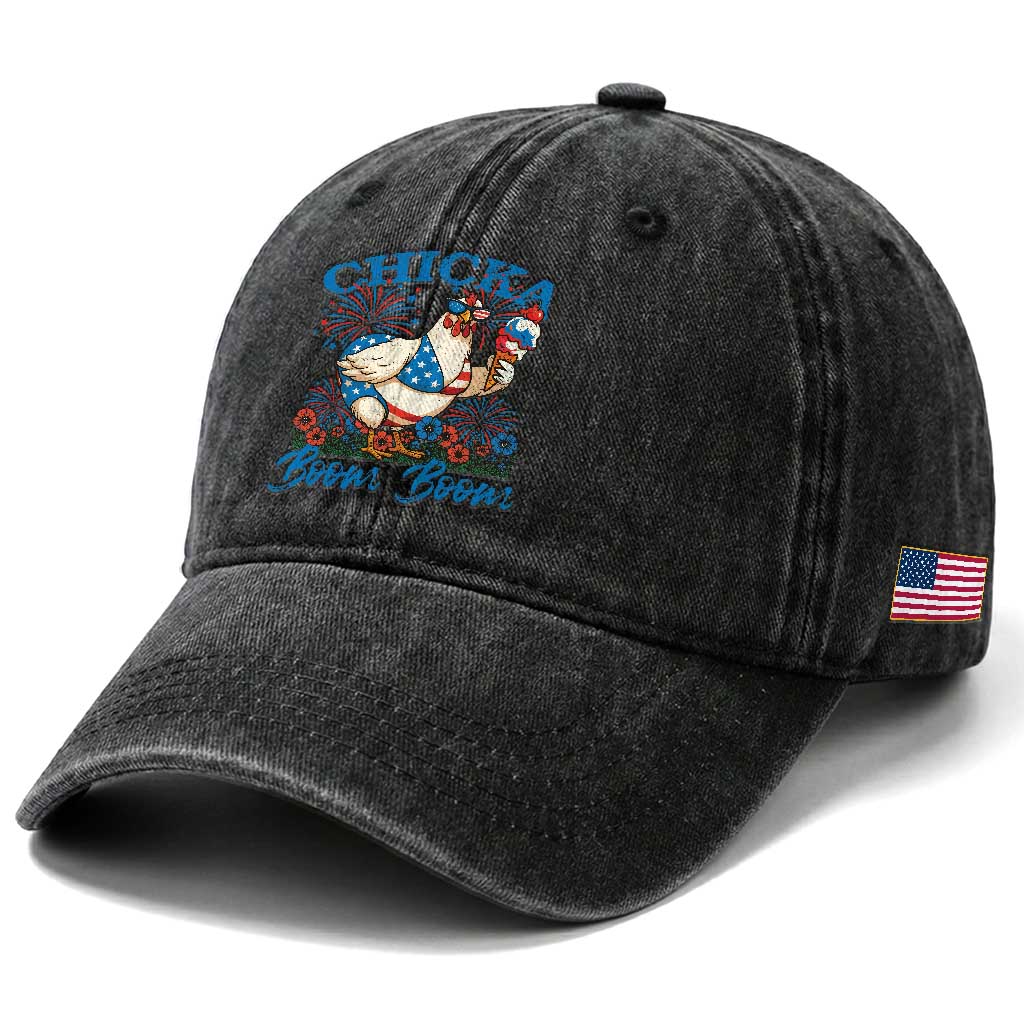 Funny Chicka Boom Boom 4th Of July Washed Cotton Baseball Cap Patriotic Farmers Chicken Lover
