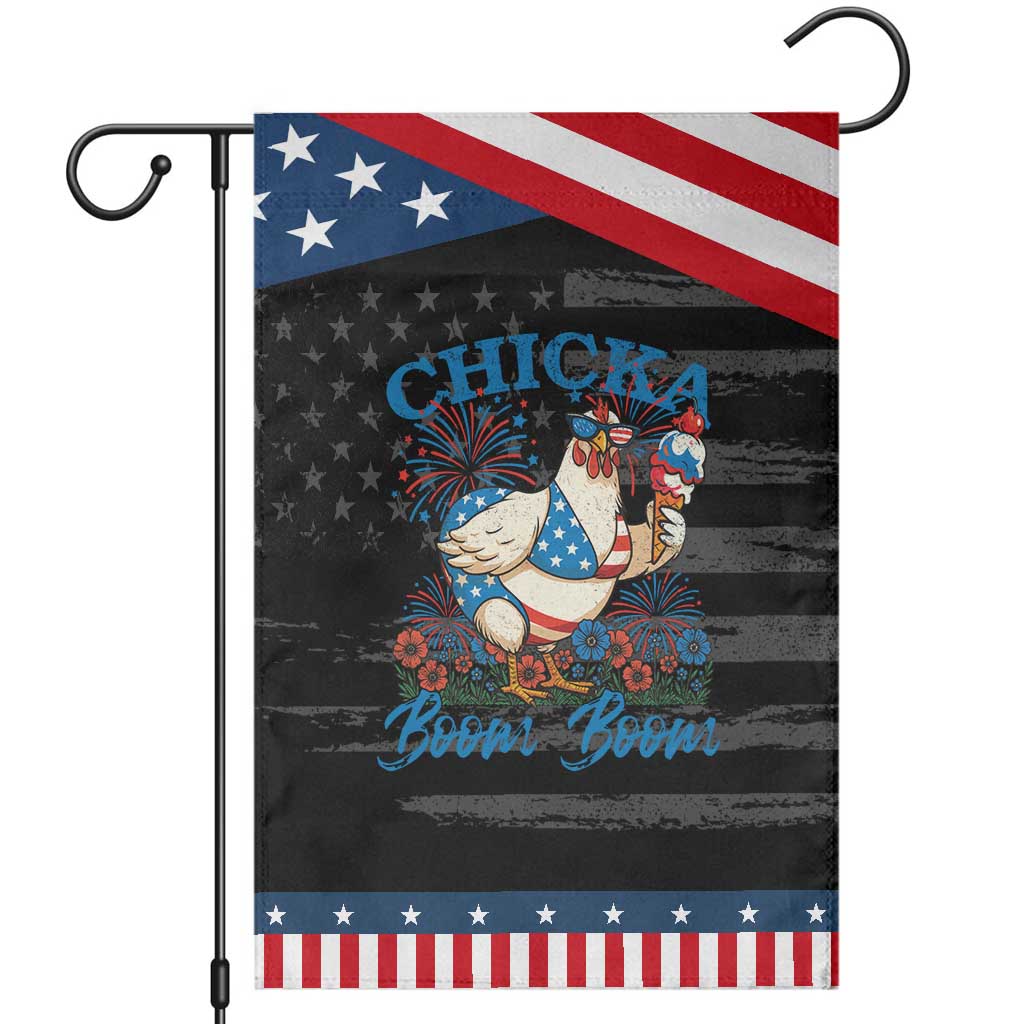 Funny Chicka Boom Boom 4th Of July Garden Flag Patriotic Farmers Chicken Lover