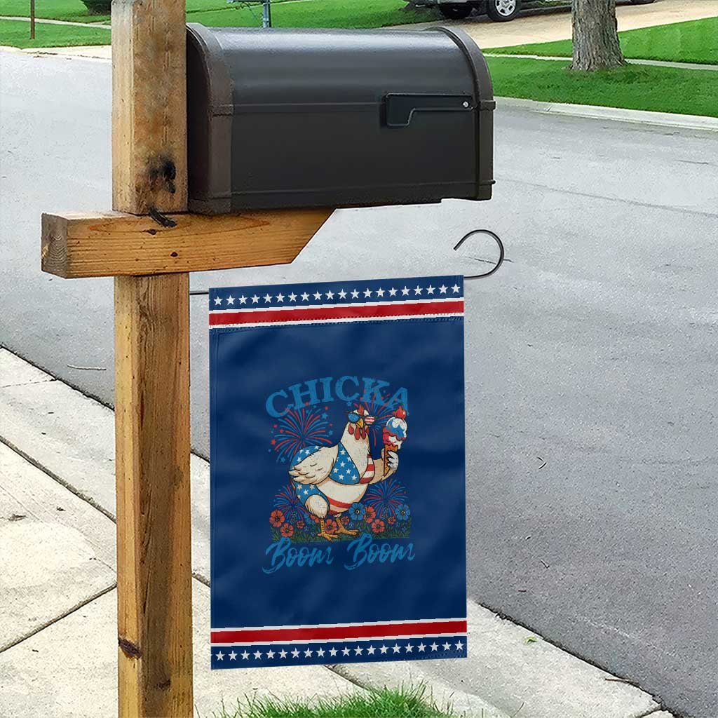 Funny Chicka Boom Boom 4th Of July Garden Flag Patriotic Farmers Chicken Lover