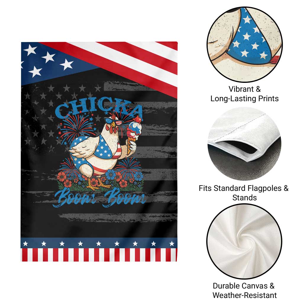 Funny Chicka Boom Boom 4th Of July Garden Flag Patriotic Farmers Chicken Lover