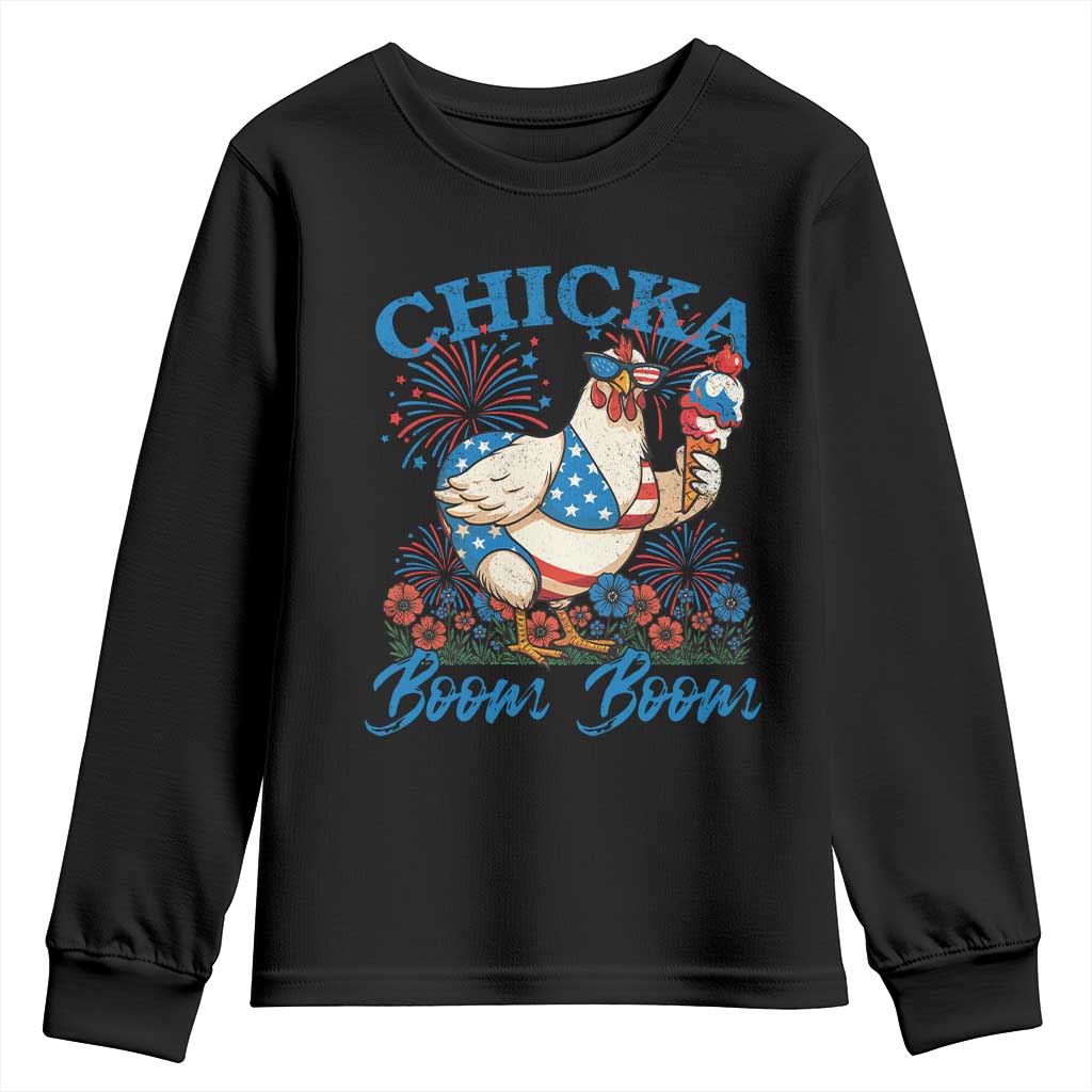 Funny Chicka Boom Boom 4th Of July Youth Sweatshirt Patriotic Farmers Chicken Lover - Wonder Print Shop