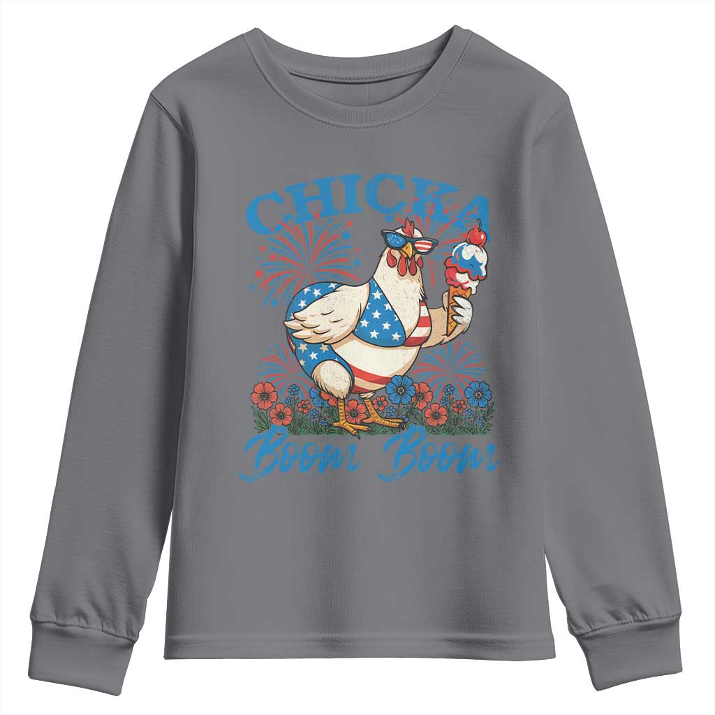 Funny Chicka Boom Boom 4th Of July Youth Sweatshirt Patriotic Farmers Chicken Lover - Wonder Print Shop