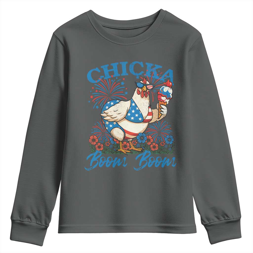 Funny Chicka Boom Boom 4th Of July Youth Sweatshirt Patriotic Farmers Chicken Lover - Wonder Print Shop