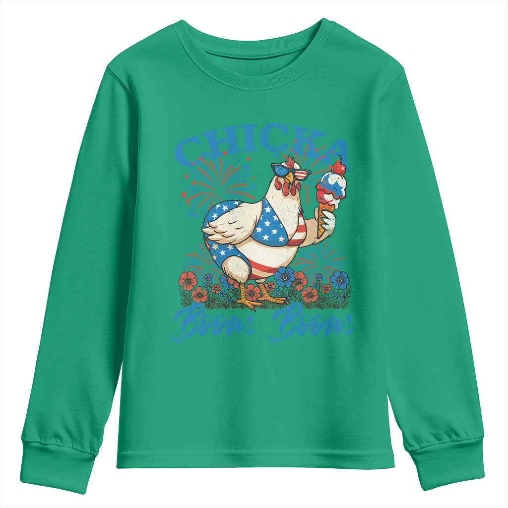 Funny Chicka Boom Boom 4th Of July Youth Sweatshirt Patriotic Farmers Chicken Lover - Wonder Print Shop