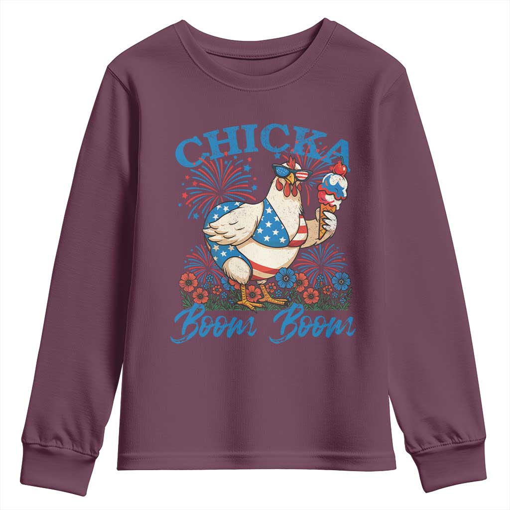 Funny Chicka Boom Boom 4th Of July Youth Sweatshirt Patriotic Farmers Chicken Lover - Wonder Print Shop