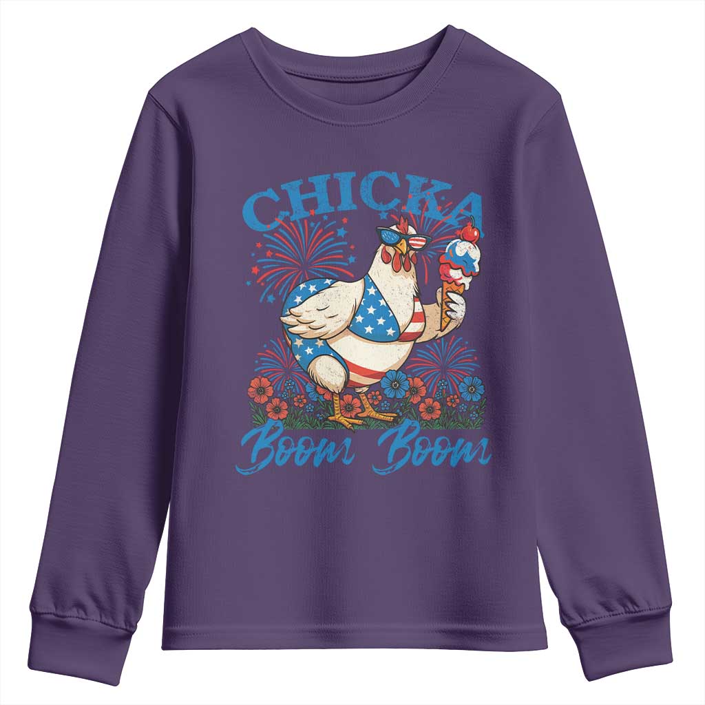 Funny Chicka Boom Boom 4th Of July Youth Sweatshirt Patriotic Farmers Chicken Lover - Wonder Print Shop