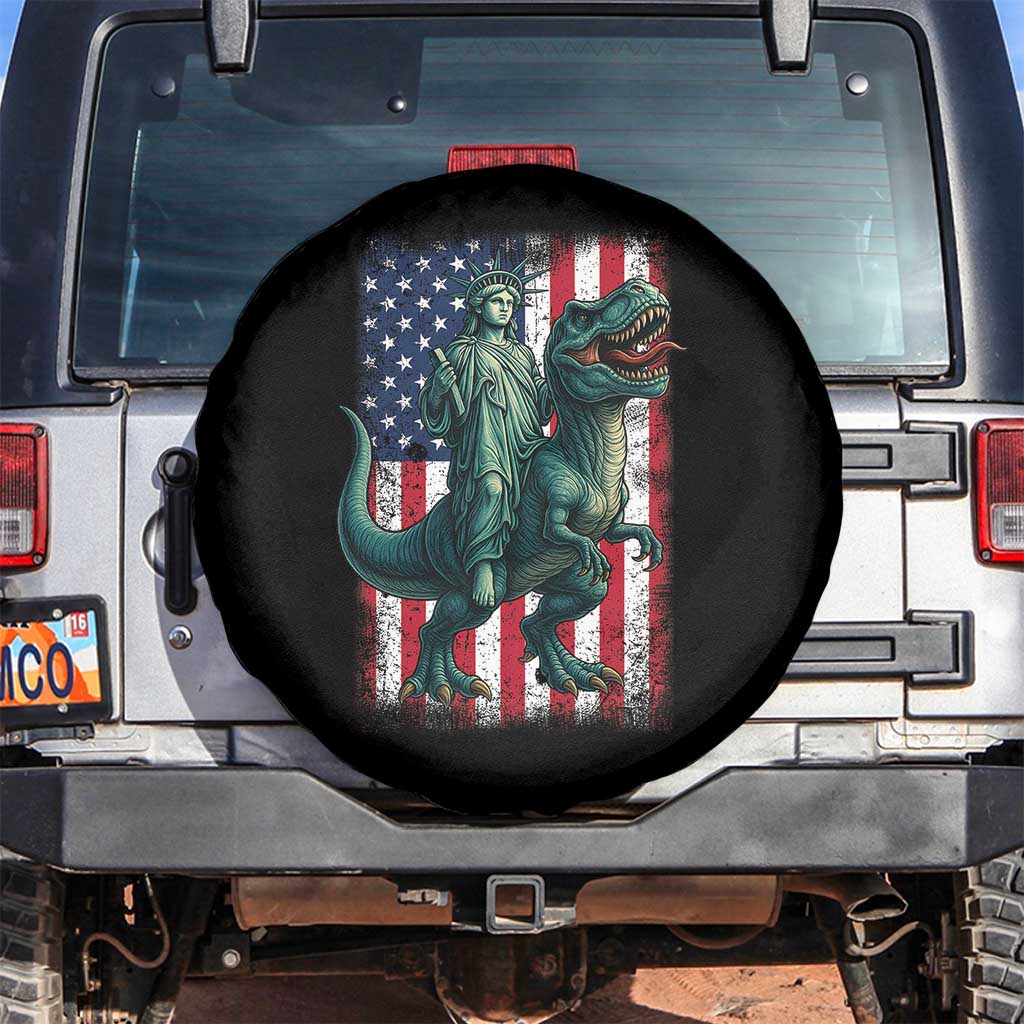 Funny Dinosaur Statue Of Liberty 4th Of July Spare Tire Cover American Flag - Wonder Print Shop