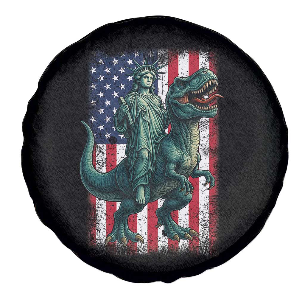 Funny Dinosaur Statue Of Liberty 4th Of July Spare Tire Cover American Flag - Wonder Print Shop