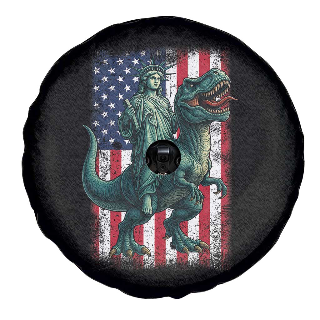 Funny Dinosaur Statue Of Liberty 4th Of July Spare Tire Cover American Flag - Wonder Print Shop