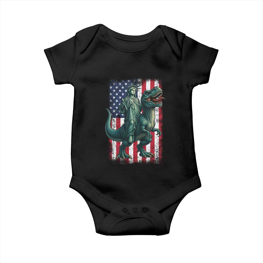 Funny Dinosaur Statue Of Liberty 4th Of July Baby Onesie American Flag - Wonder Print Shop