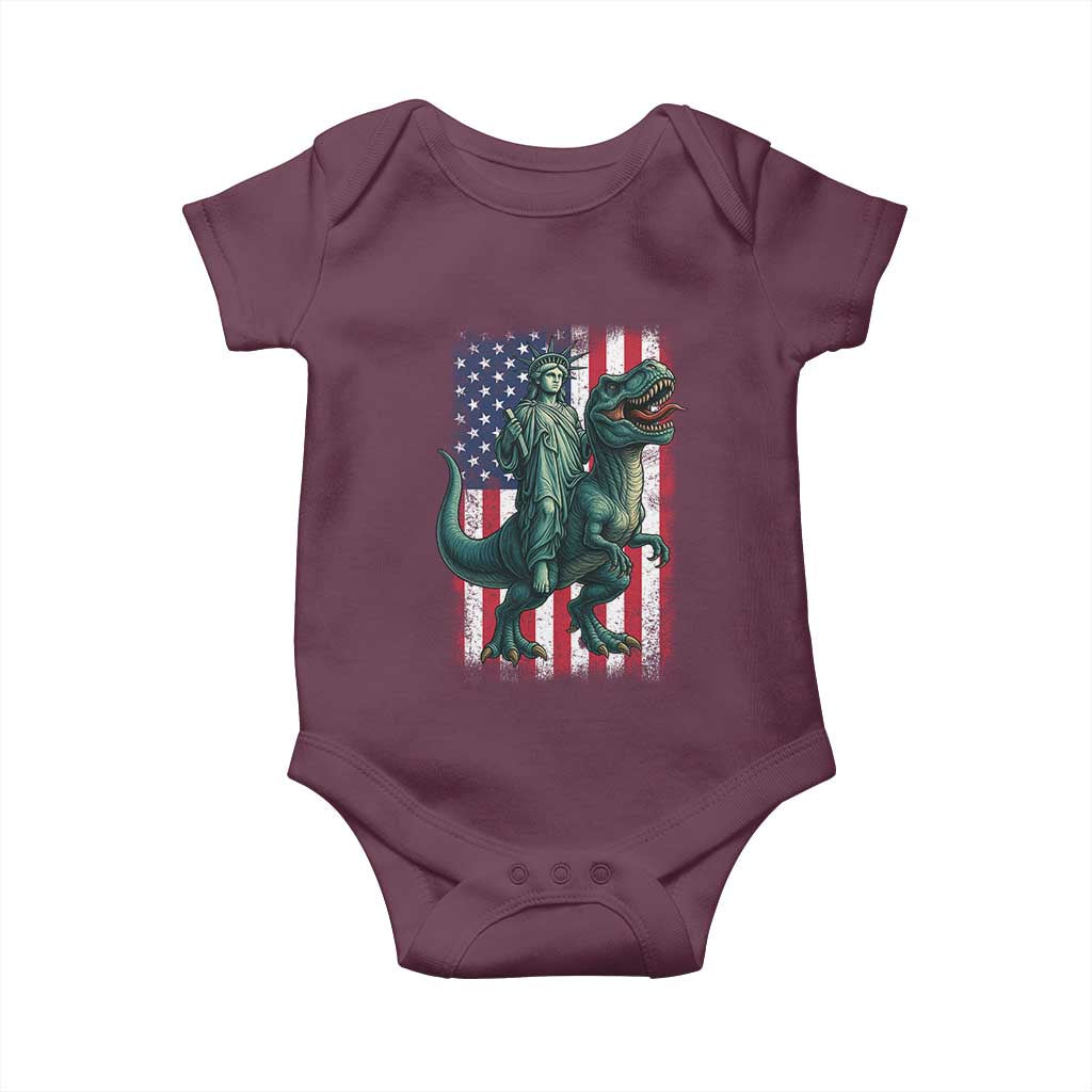 Funny Dinosaur Statue Of Liberty 4th Of July Baby Onesie American Flag - Wonder Print Shop
