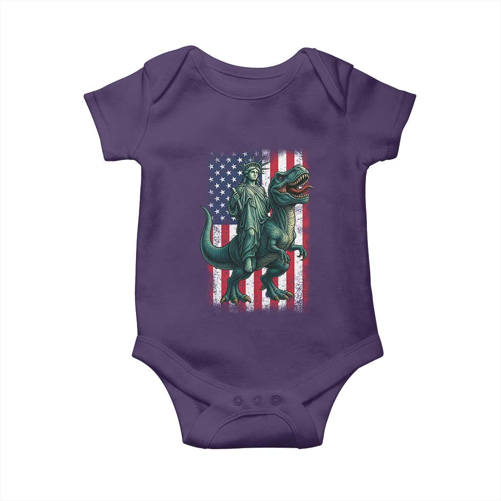 Funny Dinosaur Statue Of Liberty 4th Of July Baby Onesie American Flag - Wonder Print Shop