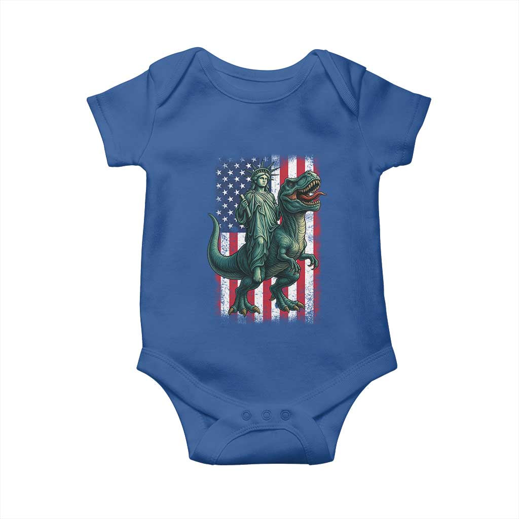 Funny Dinosaur Statue Of Liberty 4th Of July Baby Onesie American Flag - Wonder Print Shop