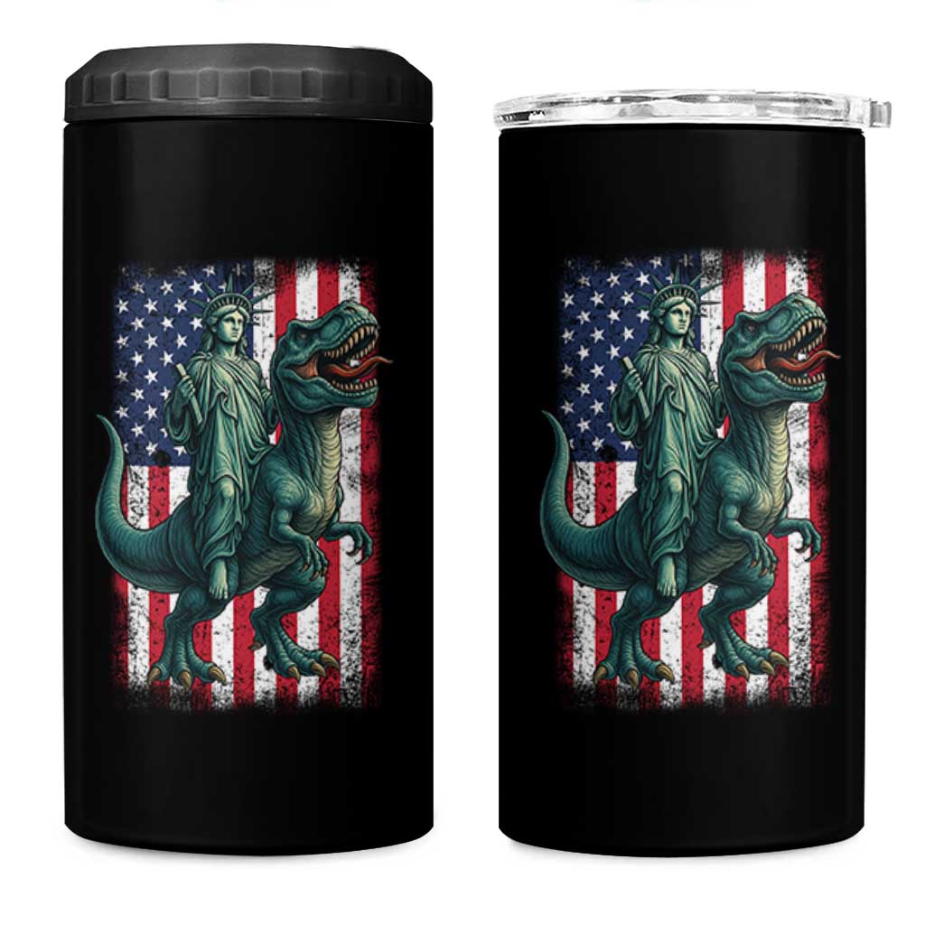 Funny Dinosaur Statue Of Liberty 4th Of July 4 in 1 Can Cooler Tumbler American Flag - Wonder Print Shop